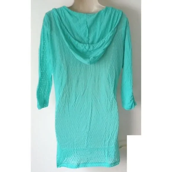 NWOT Marika Balance Collection Sheer Honeycomb Hoodie Tunic M Aqua - Picture 2 of 4